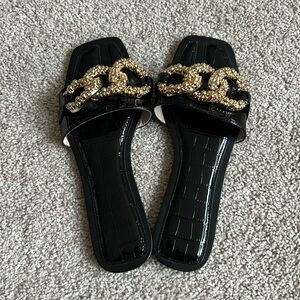 Black Big Buckle Sandals